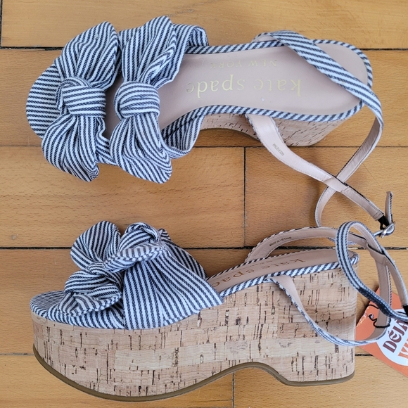 Kate Spade Blue Striped Women's Platform Sandals - Picture 1 of 7